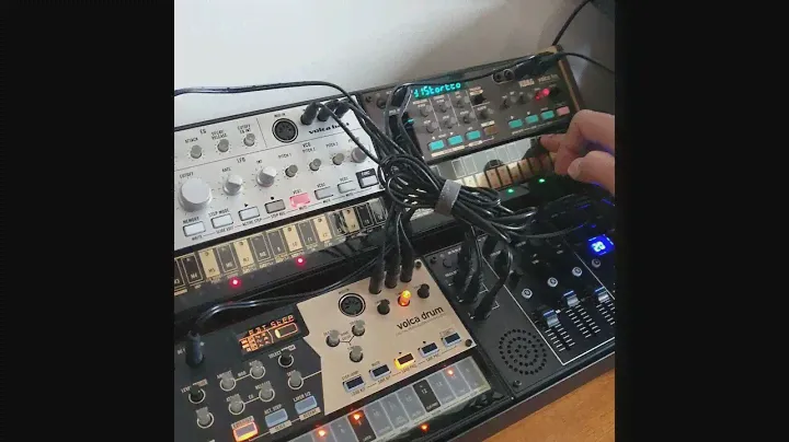 Little Dude's (8yrs) Korg Volca setup is slowly getting "complete"